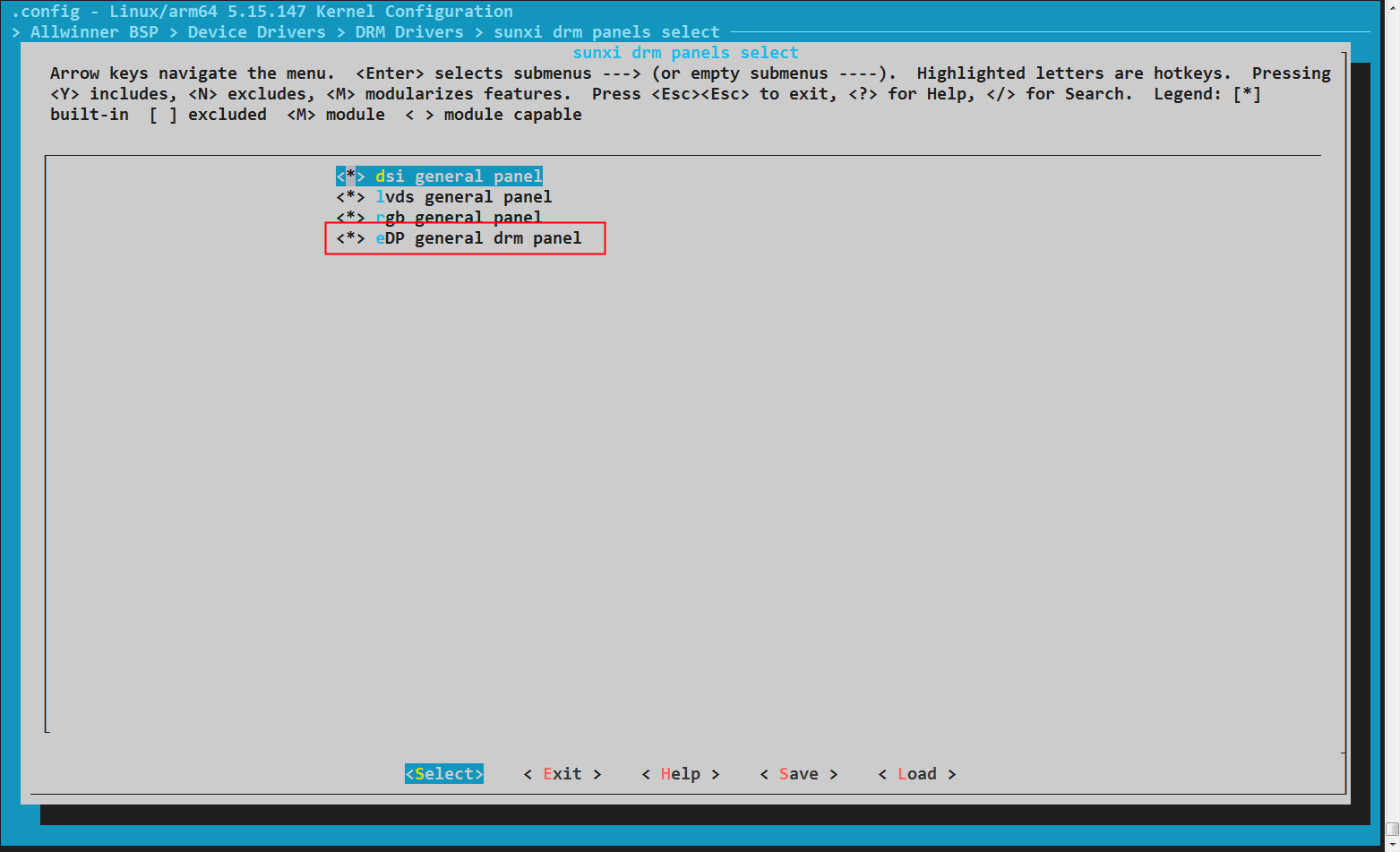 edp panel_menuconfig